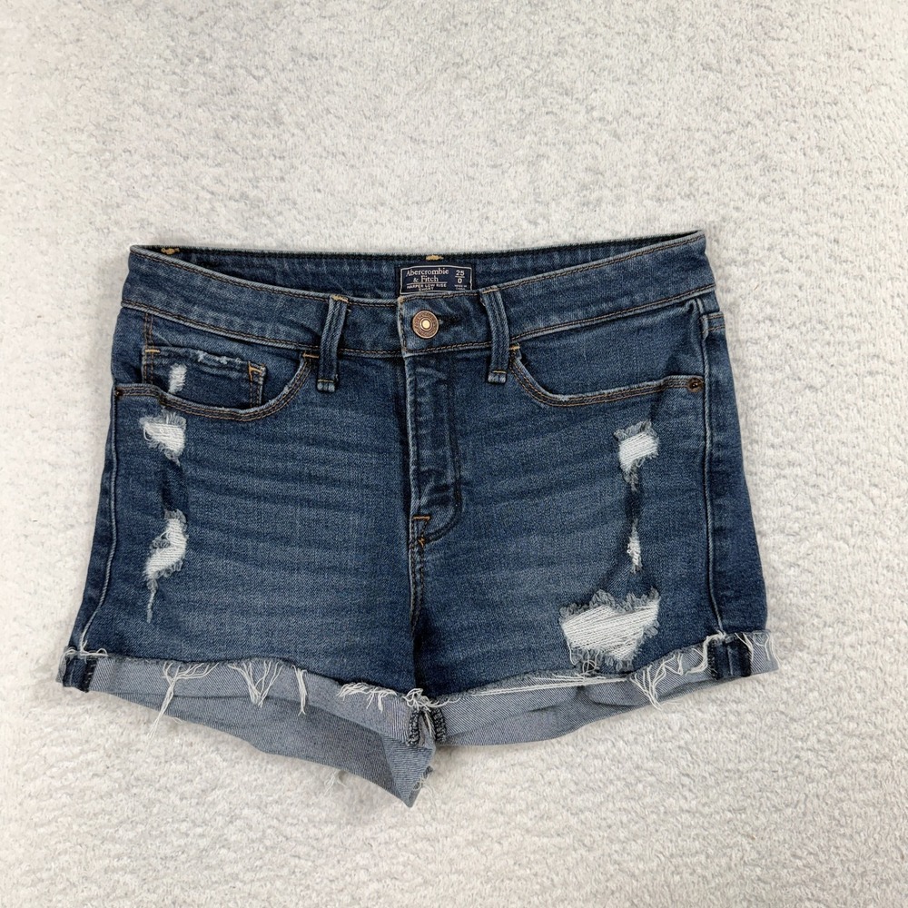 Abercrombie & Fitch Women Shorts 25/0 W27 Blue Denim Harper Low Rise Distressed